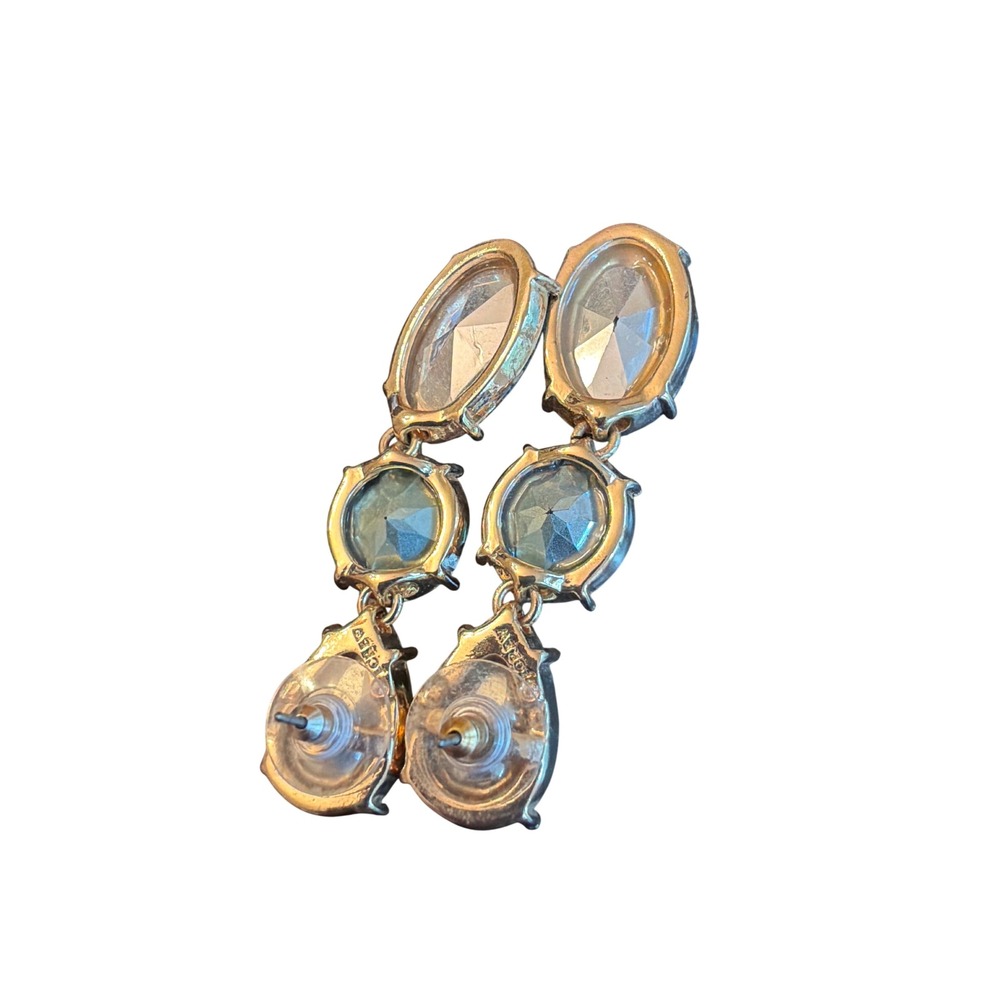 J.Crew Drop Earrings Gold Grey Green White Faceted Crystal Statement Post Back - Picture 3 of 4